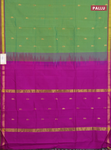 Semi silk cotton saree light green and pink with zari woven buttas and zari woven border