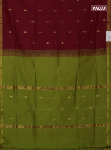 Semi silk cotton saree red and light green with zari woven buttas and zari woven border