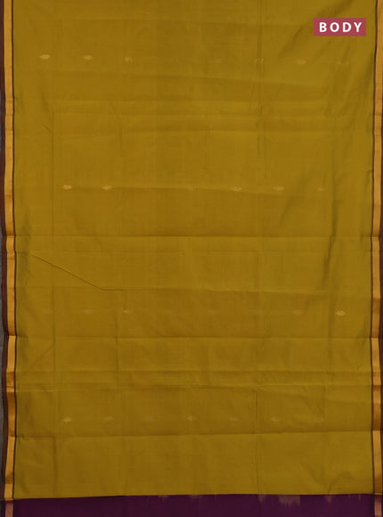 Semi silk cotton saree dark mustard and deep purple with zari woven buttas and zari woven border