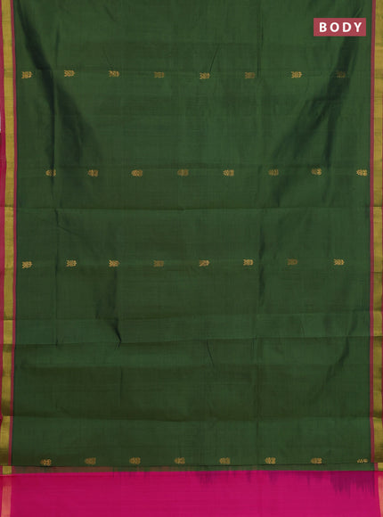 Semi silk cotton saree green and pink with zari woven buttas and zari woven border