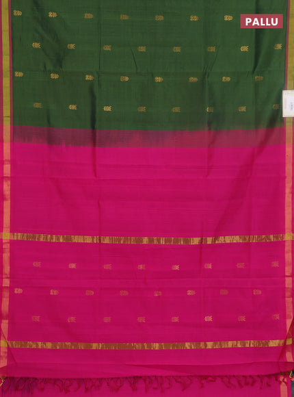Semi silk cotton saree green and pink with zari woven buttas and zari woven border