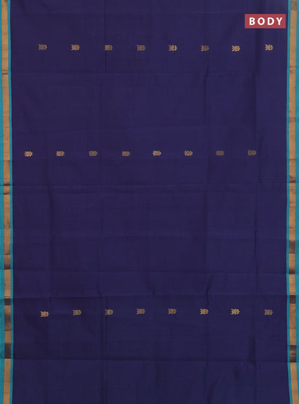 Semi silk cotton saree navy blue and teal green with zari woven buttas and zari woven border