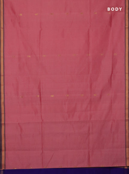 Semi silk cotton saree peach pink and blue with zari woven buttas and zari woven border