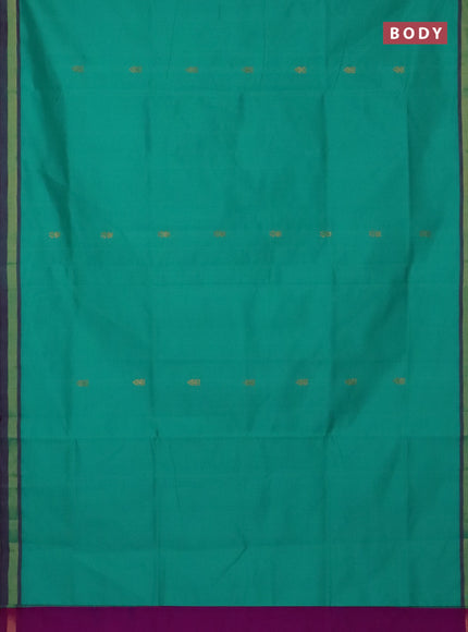 Semi silk cotton saree teal green and magenta pink with zari woven buttas and zari woven border