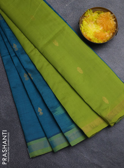 Semi silk cotton saree peacock green and light green with zari woven buttas and zari woven border