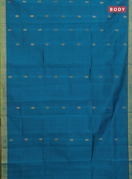 Semi silk cotton saree peacock green and light green with zari woven buttas and zari woven border