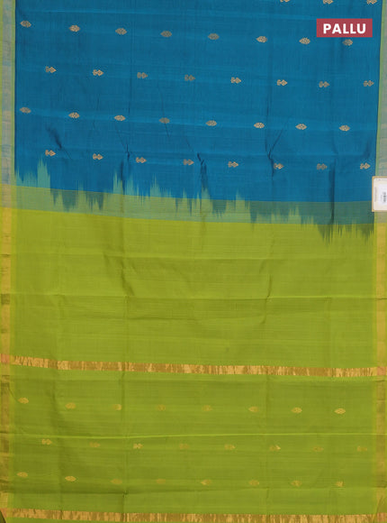 Semi silk cotton saree peacock green and light green with zari woven buttas and zari woven border
