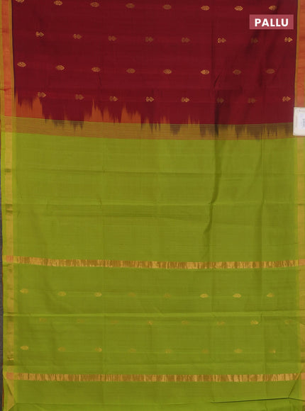 Semi silk cotton saree deep maroon and light green with zari woven buttas and zari woven border