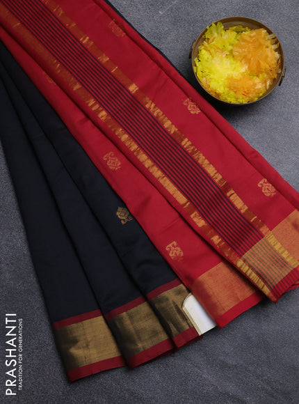 Semi silk cotton saree black and maroon with zari woven buttas and zari woven border