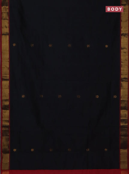 Semi silk cotton saree black and maroon with zari woven buttas and zari woven border