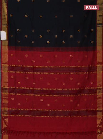Semi silk cotton saree black and maroon with zari woven buttas and zari woven border