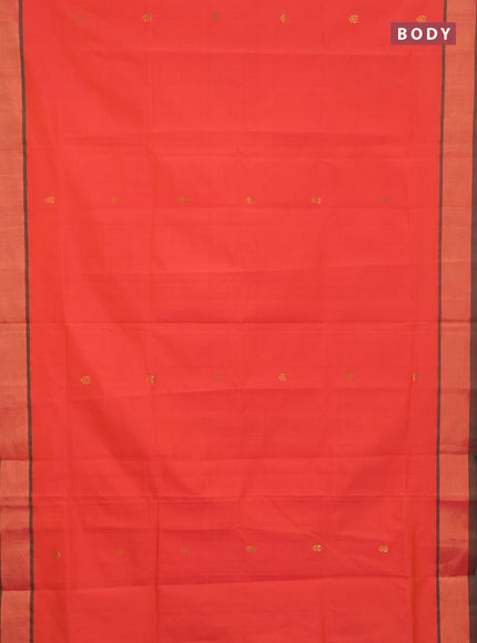 Semi silk cotton saree orange and green with zari woven buttas and zari woven border