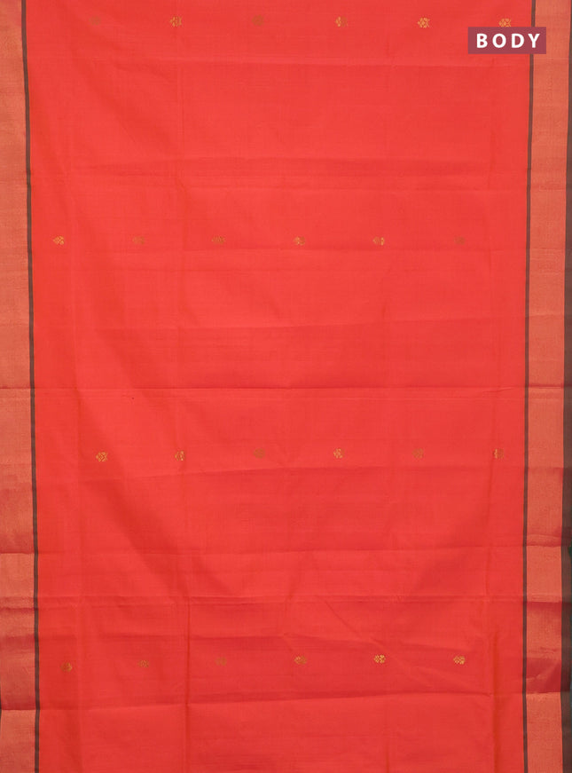 Semi silk cotton saree orange and green with zari woven buttas and zari woven border