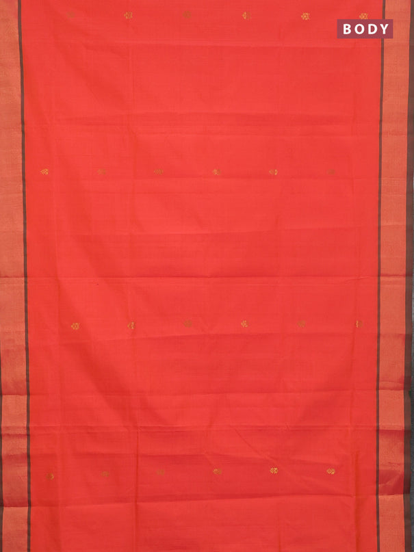 Semi silk cotton saree orange and green with zari woven buttas and zari woven border
