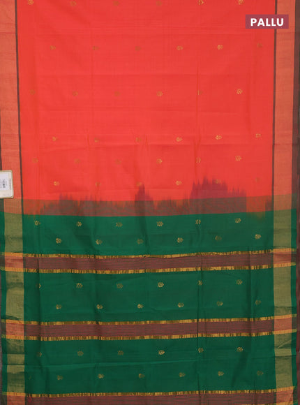 Semi silk cotton saree orange and green with zari woven buttas and zari woven border