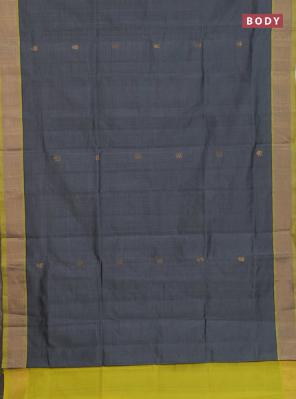 Semi silk cotton saree grey and lime green with zari woven buttas and zari woven border