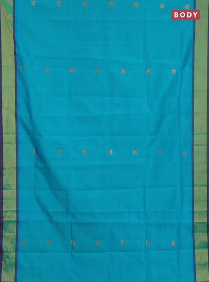Semi silk cotton saree teal blue and violet with zari woven buttas and zari woven border
