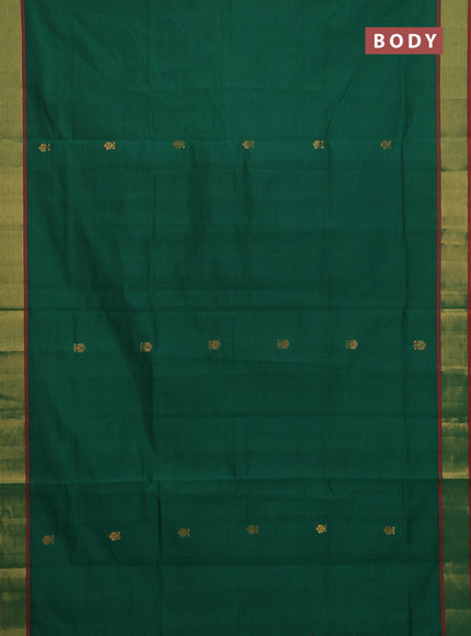 Semi silk cotton saree green and maroon with allover zari woven buttas and zari woven border