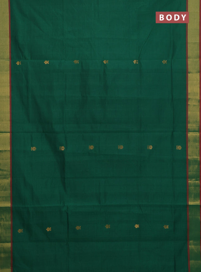 Semi silk cotton saree green and maroon with allover zari woven buttas and zari woven border