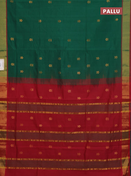 Semi silk cotton saree green and maroon with allover zari woven buttas and zari woven border