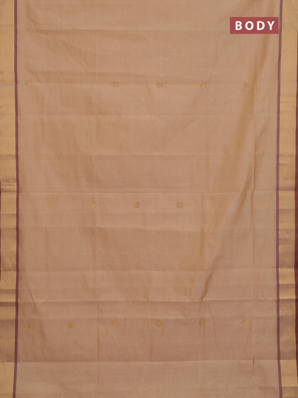 Semi silk cotton saree sandal and maroon with allover zari woven buttas and zari woven border