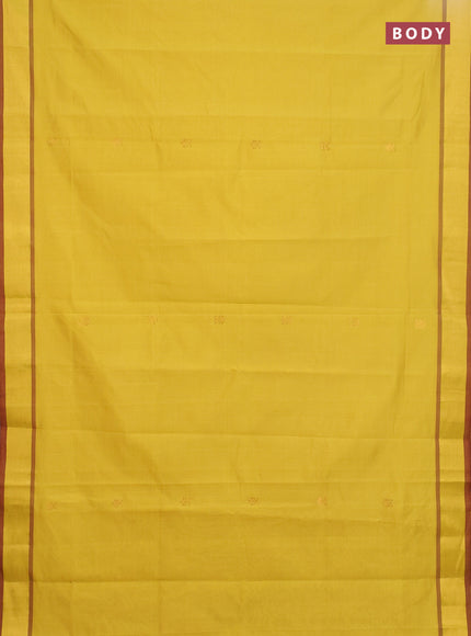 Semi silk cotton saree mustard yellow and maroon with allover zari woven buttas and zari woven border