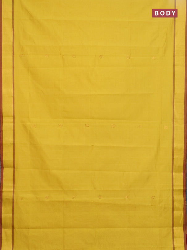 Semi silk cotton saree mustard yellow and maroon with allover zari woven buttas and zari woven border