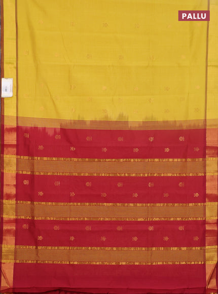 Semi silk cotton saree mustard yellow and maroon with allover zari woven buttas and zari woven border