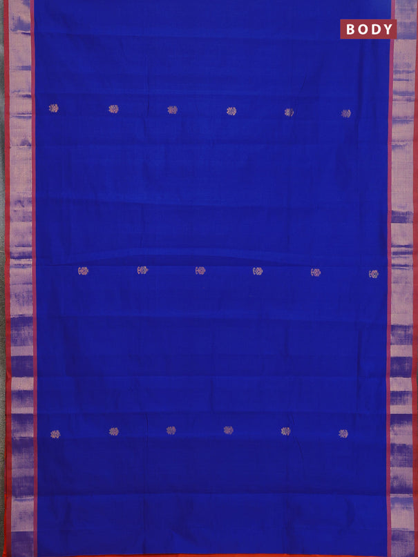 Semi silk cotton saree blue and orange with allover zari woven buttas and zari woven border