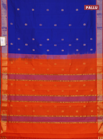 Semi silk cotton saree blue and orange with allover zari woven buttas and zari woven border