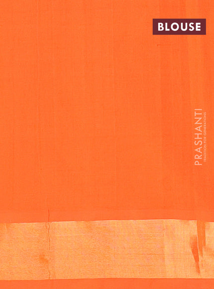 Semi silk cotton saree blue and orange with allover zari woven buttas and zari woven border