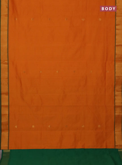 Semi silk cotton saree orange and green with allover zari woven buttas and zari woven border