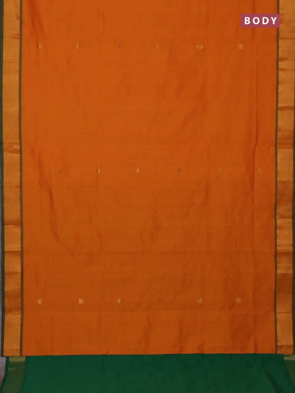 Semi silk cotton saree orange and green with allover zari woven buttas and zari woven border