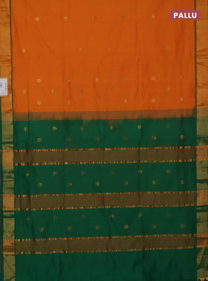 Semi silk cotton saree orange and green with allover zari woven buttas and zari woven border