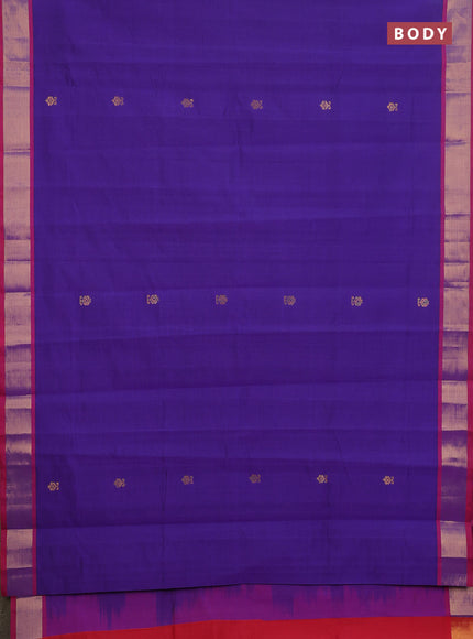 Semi silk cotton saree blue and red with allover zari woven buttas and zari woven border