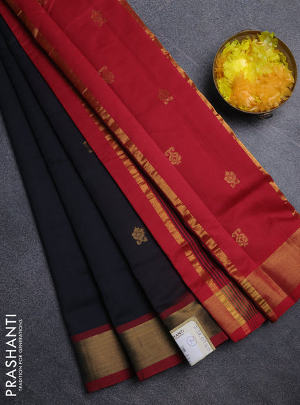 Semi silk cotton saree black and maroon with allover zari woven buttas and zari woven border