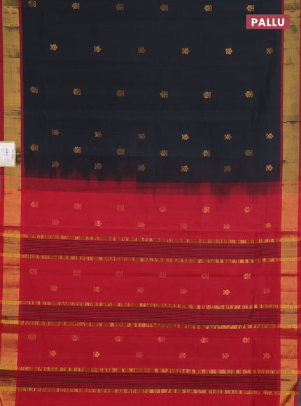 Semi silk cotton saree black and maroon with allover zari woven buttas and zari woven border