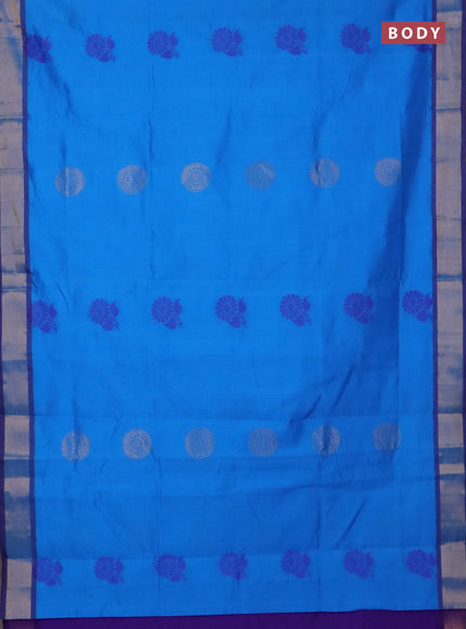 Semi silk cotton saree cs blue and violet with zari woven buttas and zari woven border