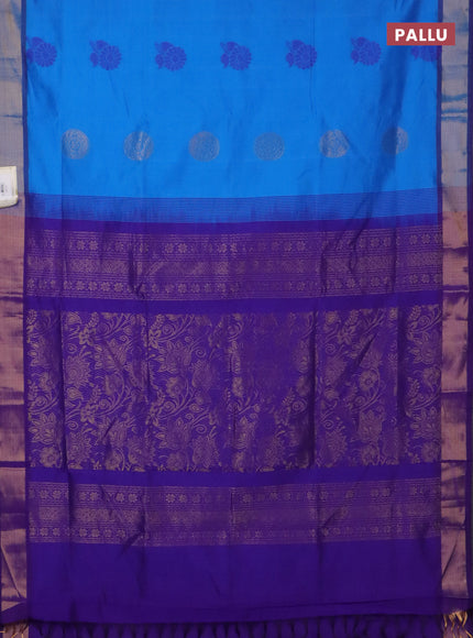 Semi silk cotton saree cs blue and violet with zari woven buttas and zari woven border
