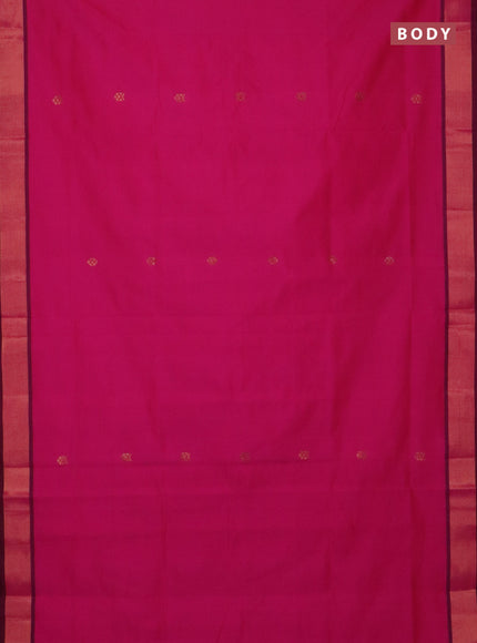 Semi silk cotton saree candy pink and coffee brown with zari woven buttas and zari woven border