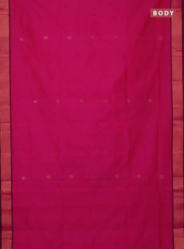 Semi silk cotton saree candy pink and coffee brown with zari woven buttas and zari woven border