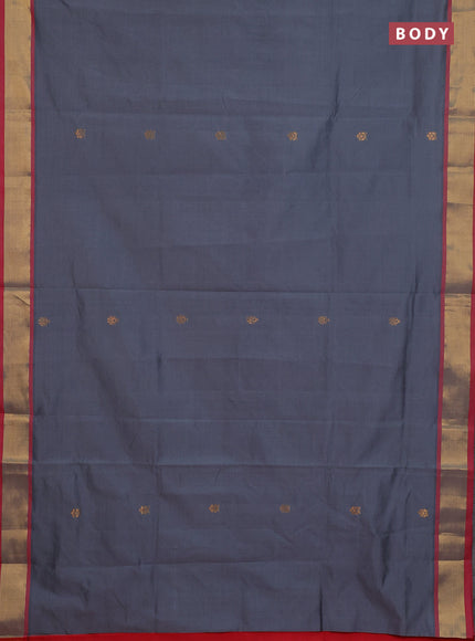 Semi silk cotton saree grey and red with zari woven buttas and zari woven border