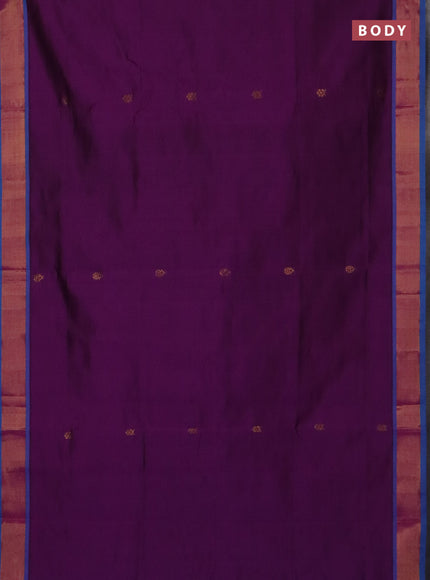 Semi silk cotton saree deep purple and cs blue with zari woven buttas and zari woven border