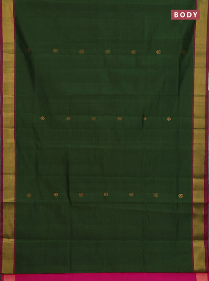 Semi silk cotton saree green and pink with zari woven buttas and zari woven border