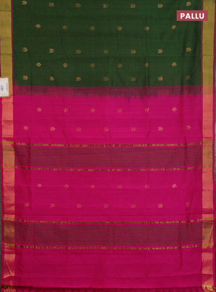 Semi silk cotton saree green and pink with zari woven buttas and zari woven border