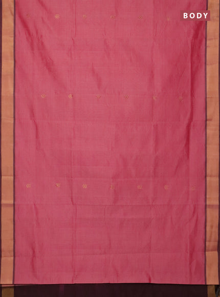 Semi silk cotton saree mild peach pink and coffee brown with zari woven buttas and zari woven border
