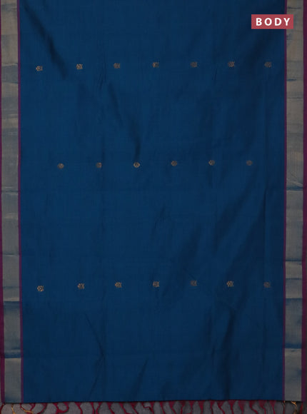 Semi silk cotton saree peacock blue and pink with zari woven buttas and zari woven border