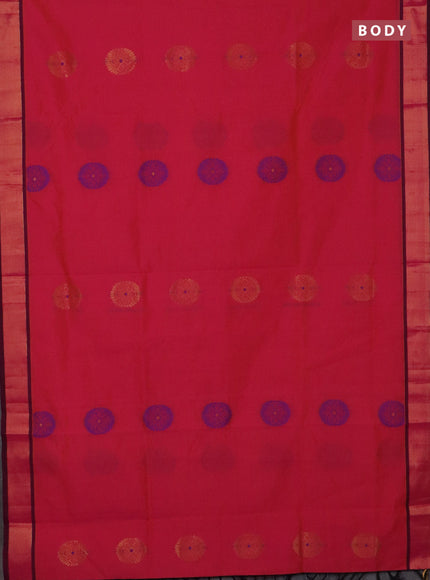 Semi silk cotton saree dual shade of pinkish orange and violet with zari woven buttas and zari oven border