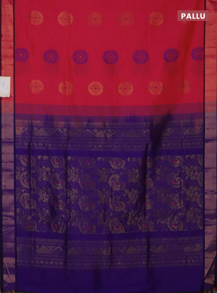 Semi silk cotton saree dual shade of pinkish orange and violet with zari woven buttas and zari oven border