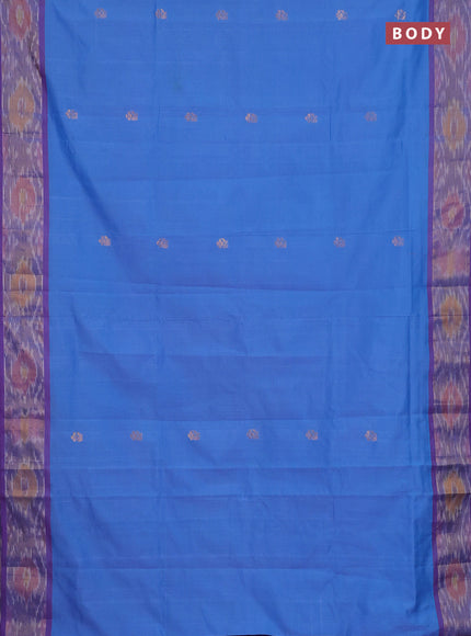 Semi silk cotton saree blue and violet with zari woven buttas and ikat zari woven border